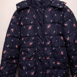 🧥 GAP Kids Floral Puffer Jacket – Navy – Girls Medium (Regular)