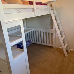 Full-Size Loft Bed With Desk And Dresser Attached