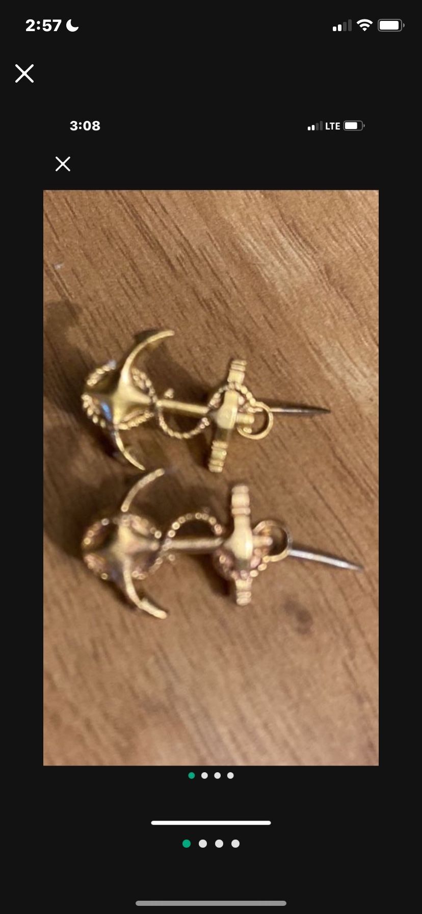 Pair Vintage 5/8" U.S. Navy Nautical Anchor Rope Gold Tone Pin