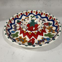 Vintage Talvera Hand Painted Ceramic  salsa and chip Dish