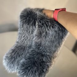 Grey Faux Fur Boots Size  8 & 8.5