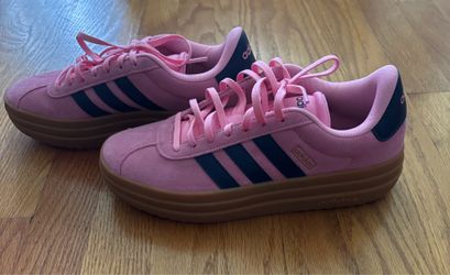 Adidas VL Court Sneakers Women’s 8.5 Pink/Blue Suede Platform Gum Sole Shoe New