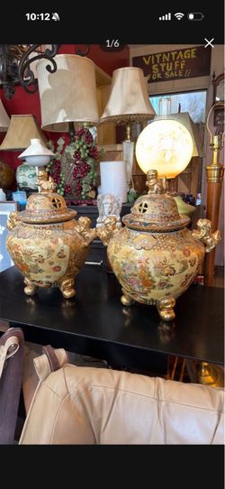 Antique large Chinese porcelain gold leaf Vases 21 tall 19 wide
