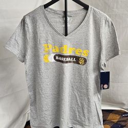Women's Majestic San Diego Padres V-Neck T-Shirt Size XL Gray