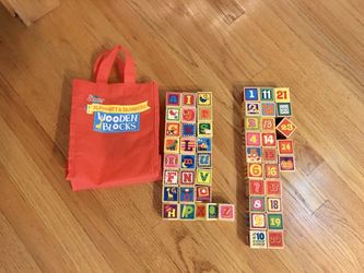 Educational child wooden wood learning alphabet and numbers blocks set