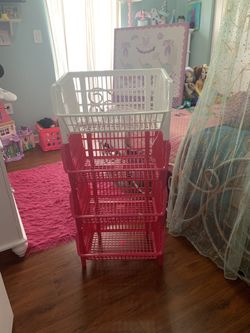 Storage basket organizer (4) HOT PINK girl toy storage