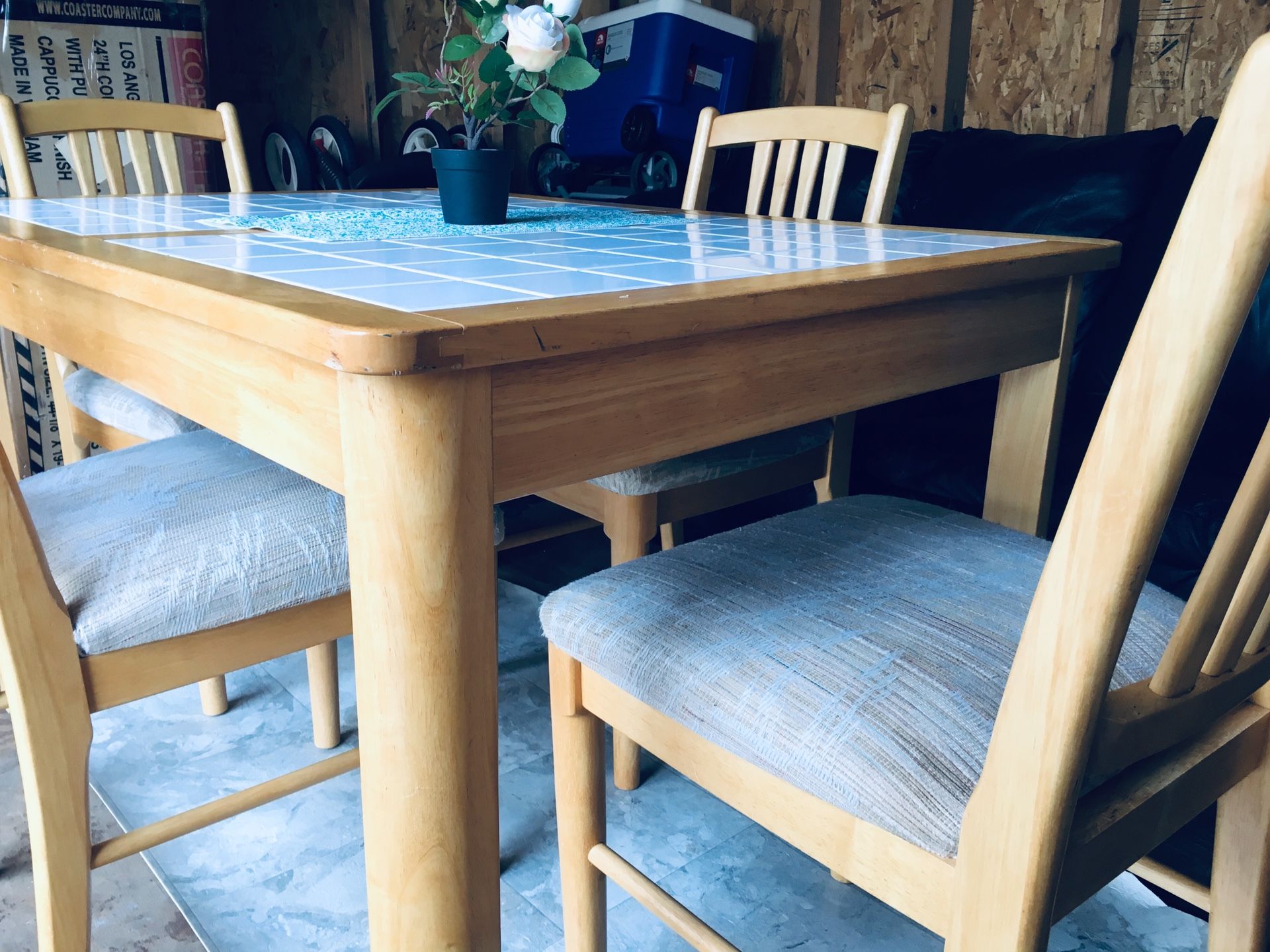 Tile Dining Table with 4 chairs and leaf fit for 8 persons