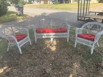 White Wicker Patio Furniture Set with Cushions
