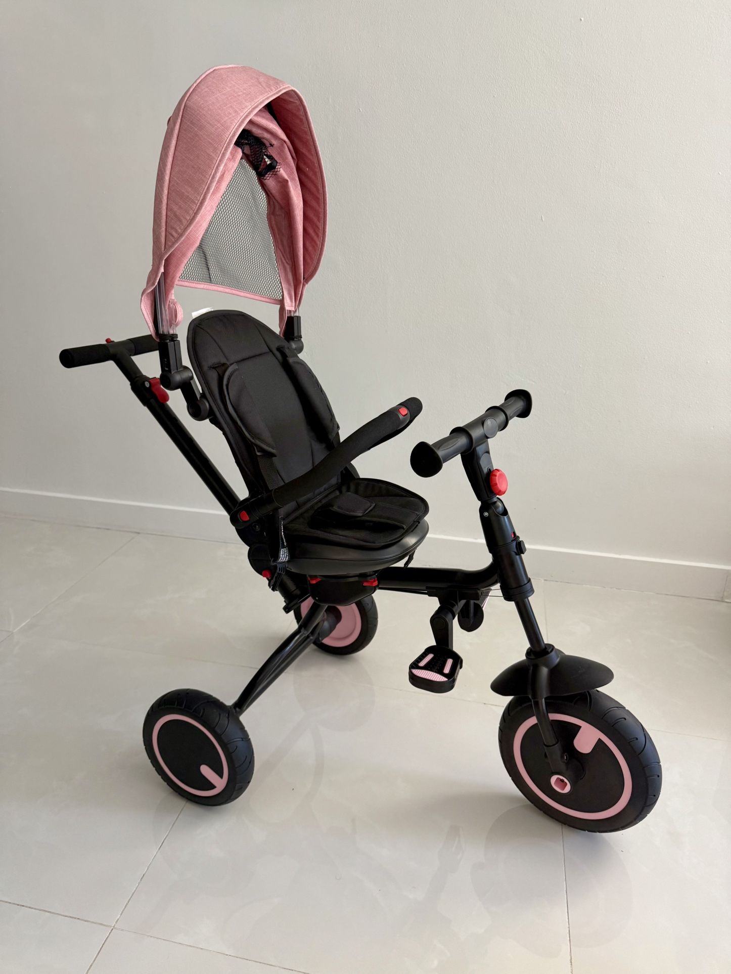 Baby Tricycle, 7-in-1 Folding Kids Trike with Adjustable Push Handle, Removable Canopy, Backrest and Safety Belt, Push Tricycle for Toddlers 10 Months