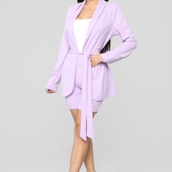 Lavender Two Piece Blazer And Shorts Set 
