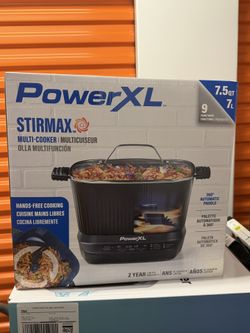 PowerL StirMax 7.5-quart Multi-Cooker with a 360° automatic stirring paddle and 9 cooking functions.