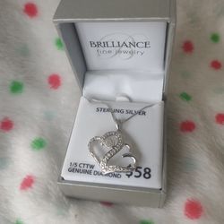 SS 1/5 CTTW Genuine Diamond Heart Charm 18" Necklace 