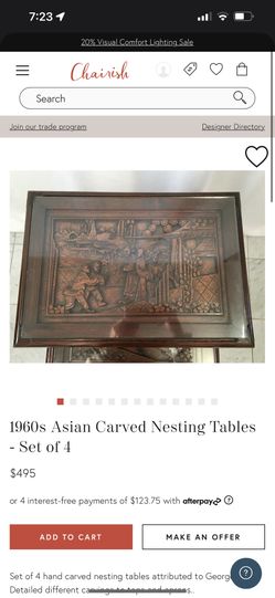 1960s Asian Carved Nesting Table Set Of 3 Rare