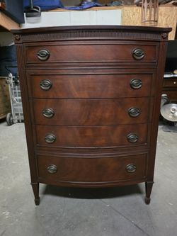 Mahogany Antique 5 Drawer Tallboy Dresser
