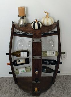 Wine Barrel Rack. Wine Bottle And Stem Glass Holder New!