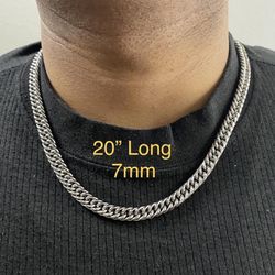 Stainless Steel Silver 7mm Cuber Link Chain Necklace Lobster Clasp 20"Long Chain Necklace For Men Women - CHN