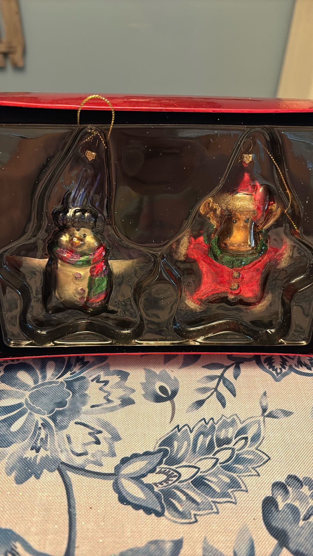 Penguin and Moose Glass Christmas Ornaments