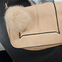 Tan Hand Bag With Fluffy Poof