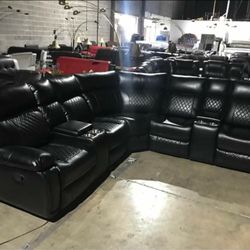 Black Reclining Leather Sectional