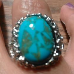 Elegant Styles Ladies Greenish and Blue Turquoise Ring, Size 8.5💖