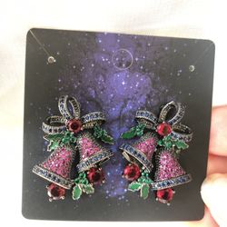 chrismas bell silver stud earrings