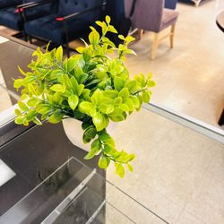 Artificial Green Leaf Plant in White Ceramic Pot