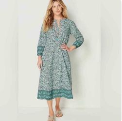 J Jill Aqua Printed Lightweight Midi Dress