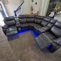 Brown Leather Power Recliner Sectional - Same Day Delivery In Atlanta 