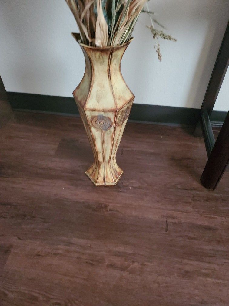 Metal Vase With Artificial Flowers