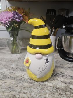 Ceramic Bumblebee Gnome Cookie Jar
