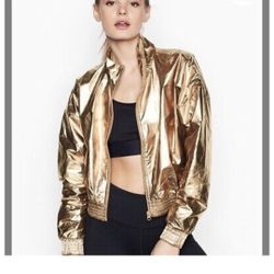 SALE$25.00 WAS New Victoria’s Secret Gold Metálico Foil Lightweight Track Jacket