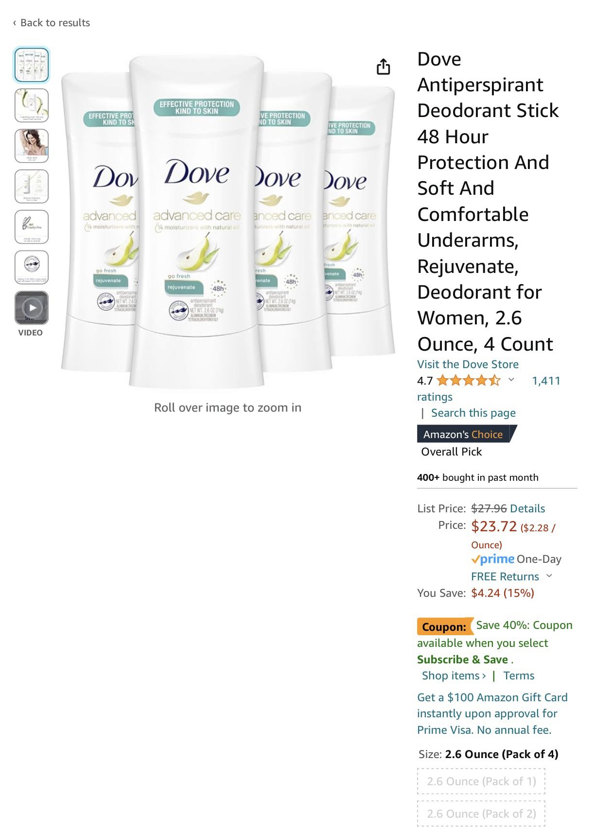 Dove Deodorant For Women Pack Of 6