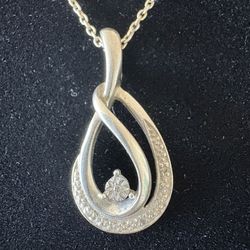 Sterling Silver Diamond Dew Drop Necklace 