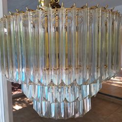 Vintage Acrylic /Brass Tri Level Chandelier 22L X 14W X 18H Bulbs Included And all Hardware Complete! 