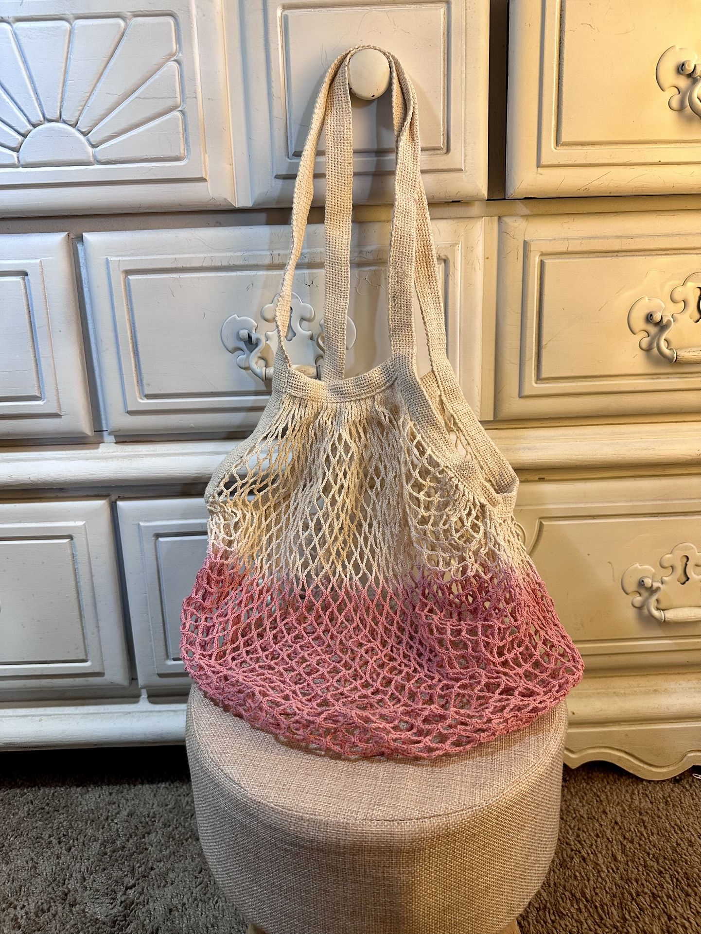 Pink and Beige Woven Bag