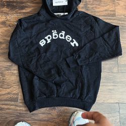 BLACK SP5DER RHINESTONE HOODIE 