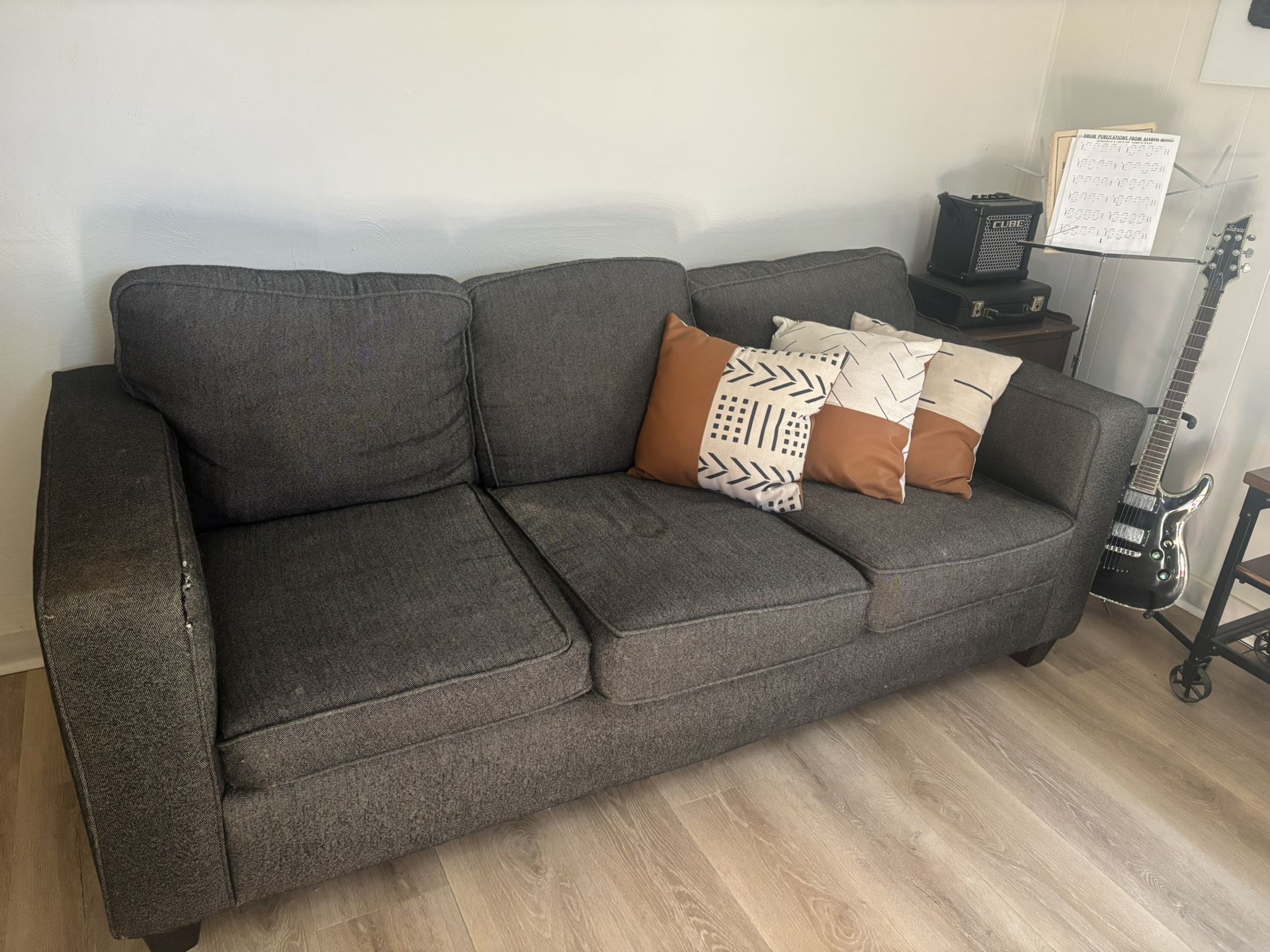 Sleeper Tweed Couch And A Matching Chair