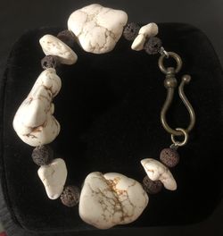 Natural Magnesite and Lava Stone, Artisan Handmade Chunky Bracelet
