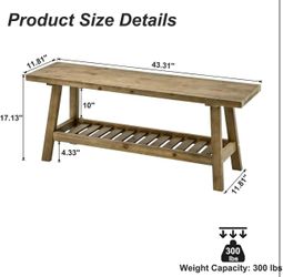 Reclaimed Solid Wood Bench-43.3" Farmhouse Entryway Bench with Storage Shelf,