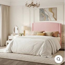 Full Size Teddy Fabric Upholstered Platform Bed Frame with Curved Headboard and Durable Metal Frame