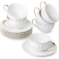 BTaT- Tea Cups and Saucers, Set of 6 (7 oz- New