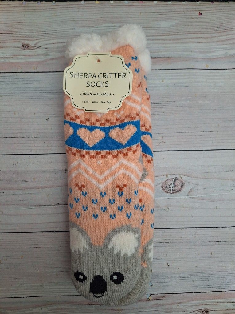 Sherpa Critter Socks One Size Fits Most Soft Worm Non-slip Brand New