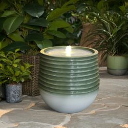 19.5" Resin Lighted Garden Bubbling Water Fountain with Emerald Ribbed Top and Ivory Bottom F2382-m