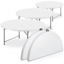Set of 5 Bi-Fold 5Ft Plastic Table, Foldable Round Indoor Outdoor Desk for Kitchen Party Wedding