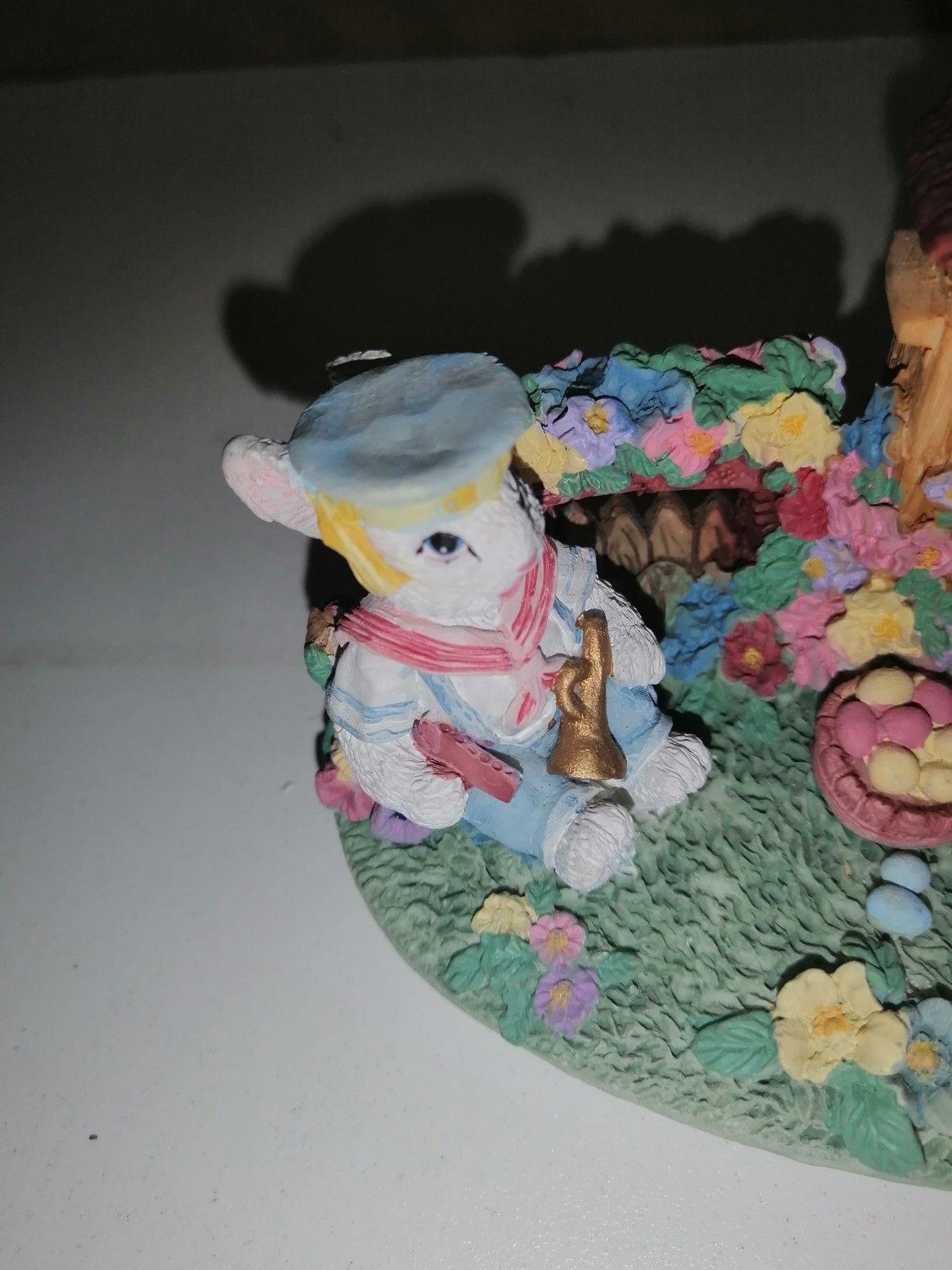 2 Bunnies with Easter Egg Basket and a Tower W4" x H3" x D3"