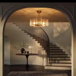 Jackson 23.2 in. 4-Light Indoor Modern Gold 7 Clear Blades Textured Glass Drum Ceiling Fan Lighting with Remote Control.   Note :- 1 decorative glass 