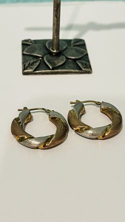 925 Silver Vintage Tricolor Hoop Earrings 