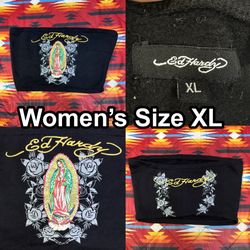 Ed Hardy Women’s Size XL Black Top Our Lady Guadalupe Virgin Mary