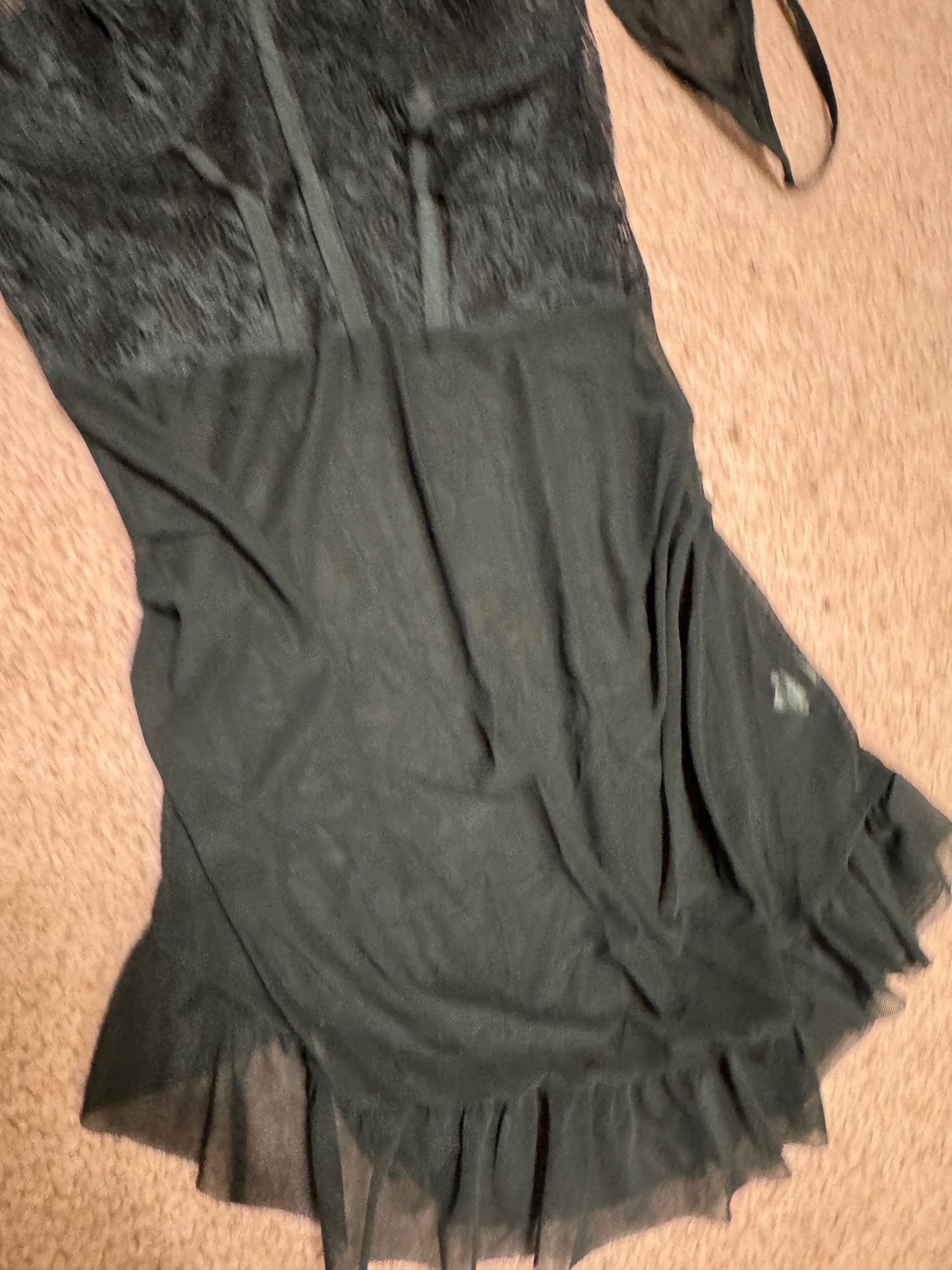 New Medium black sheer mesh ruched Bustie Teddy Lingere nightgown dress goth set