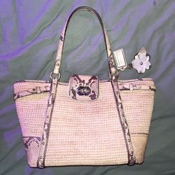 Authentic Coach Raffia Snakeskin Large Tote Summer